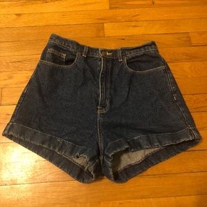 Blue Denim American Apparel High Waist Cuff Shorts